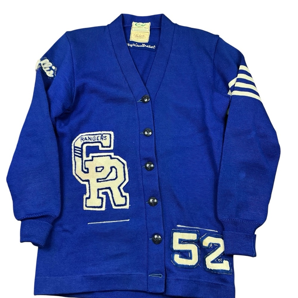 American Vintage Royal Blue and Cream Varsity Cardigan Sweater